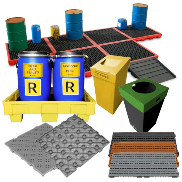 Varie tipologie di pallet e contenitori in materiale plastico