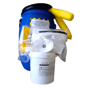 Esempio di kit assorbente acido e contenitori per kit di sicurezza